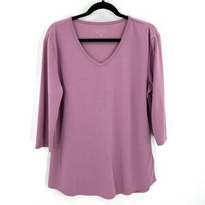 SEG'MENTS Women's Purple V-Neck 3/4 Sleeve Tencel Modal Blend Shirt Size Large